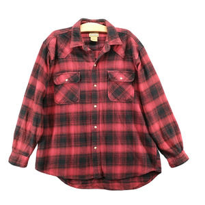 C.E. Schmidt Men's Button Up Shirt Red Black Large Long Sleeve Plaid Cotton